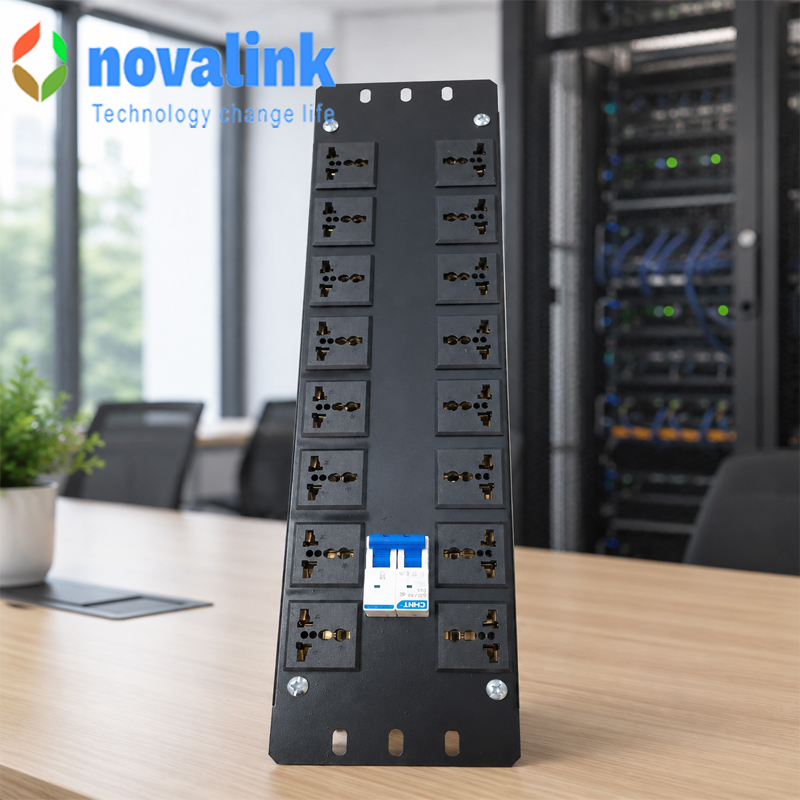 Thanh nguồn PDU 16 ổ cắm Novalink NV-66213A MCB 32A  Giải ph&aacute;p cấp nguồn an to&agrave;n cho tủ mạng, tủ rack